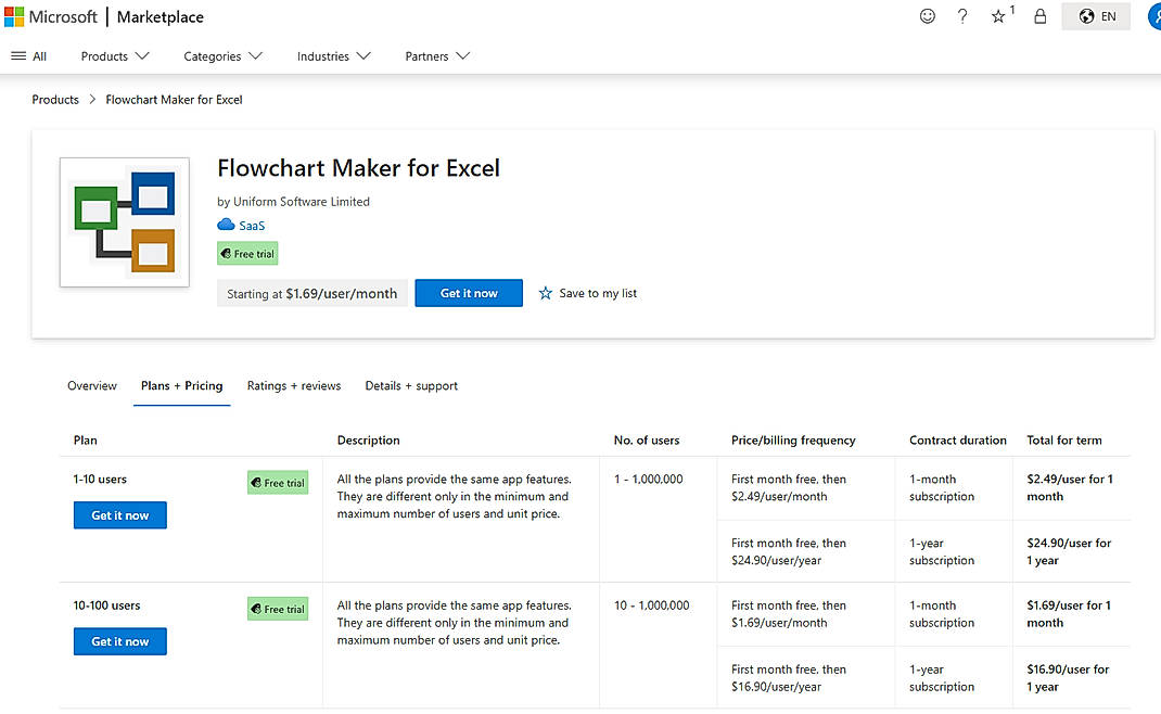 Pricing screenshot
