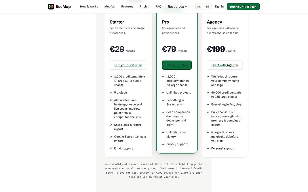 Pricing screenshot