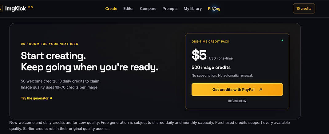 Pricing screenshot