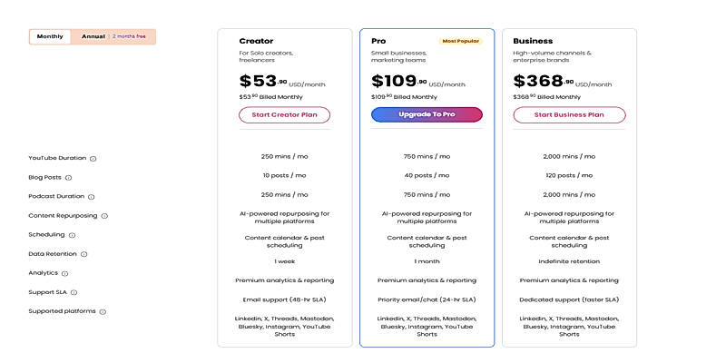 Pricing screenshot