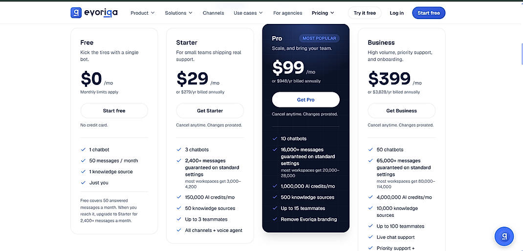 Pricing screenshot