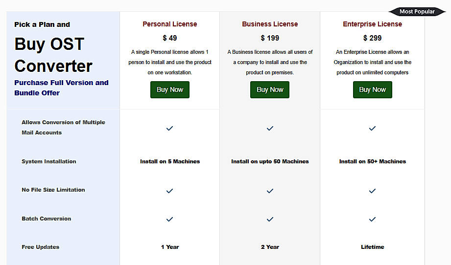 Pricing screenshot