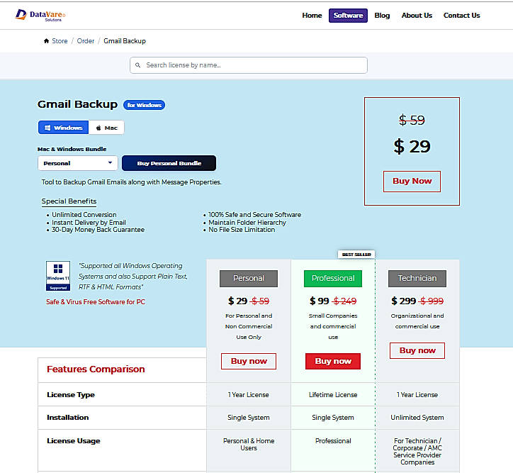 Pricing screenshot