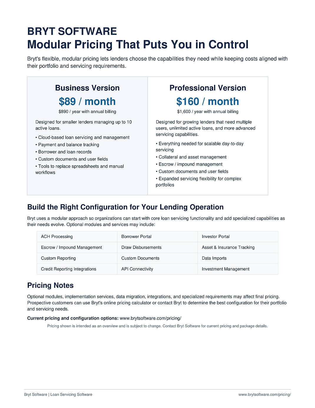 Pricing screenshot