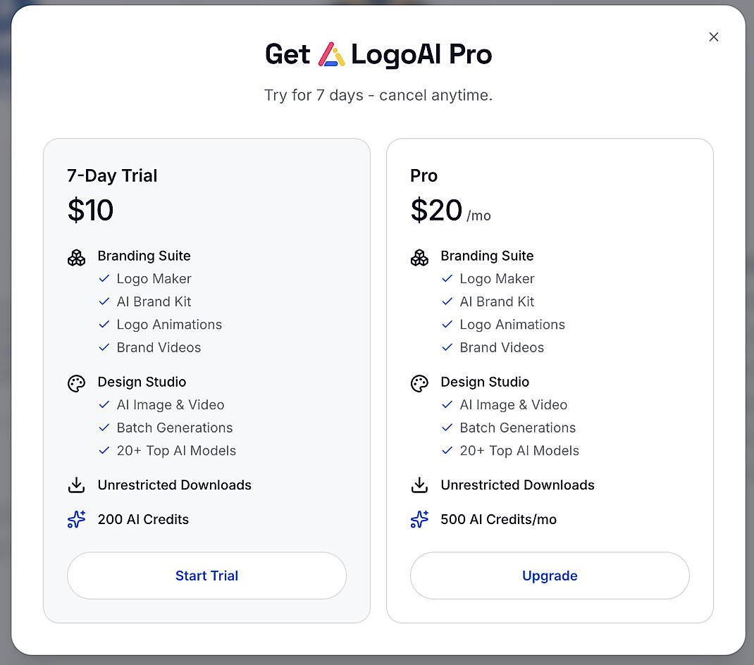 Pricing screenshot
