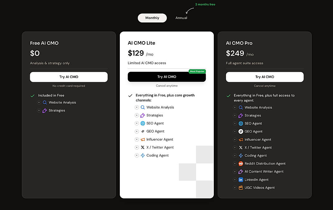 Pricing screenshot