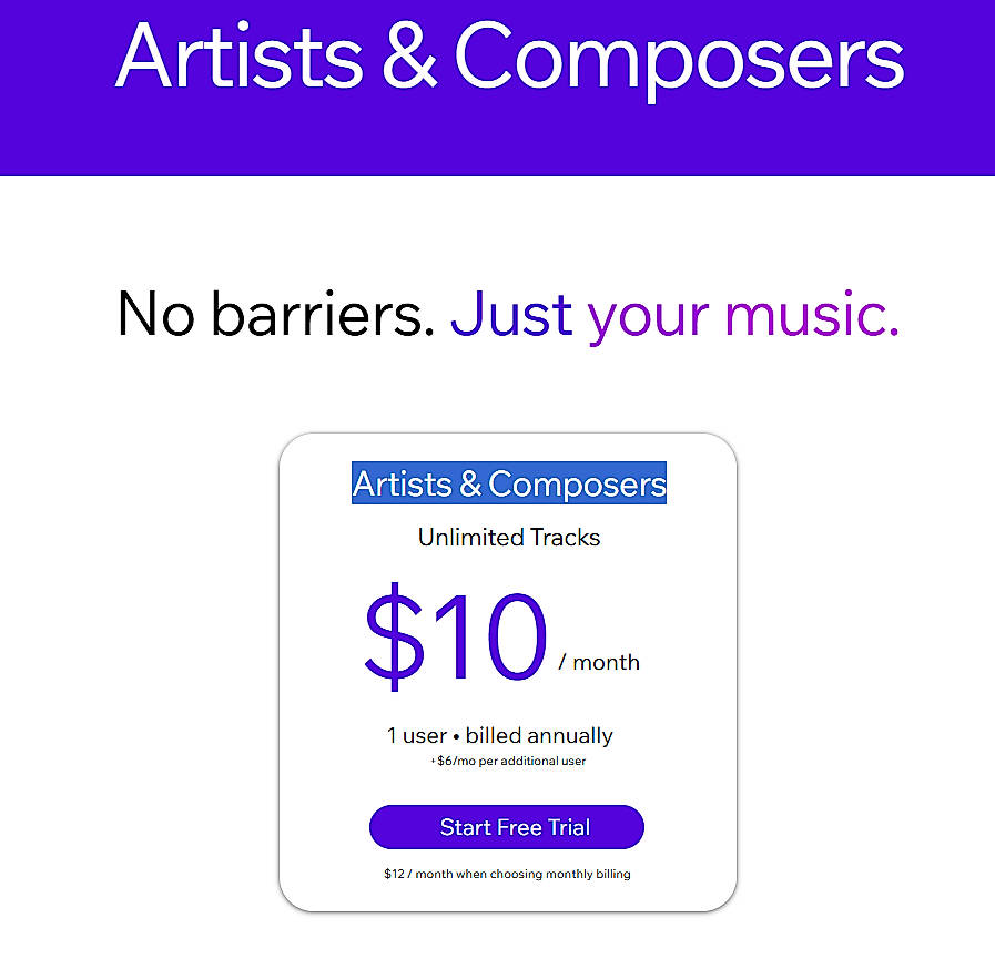 Pricing screenshot