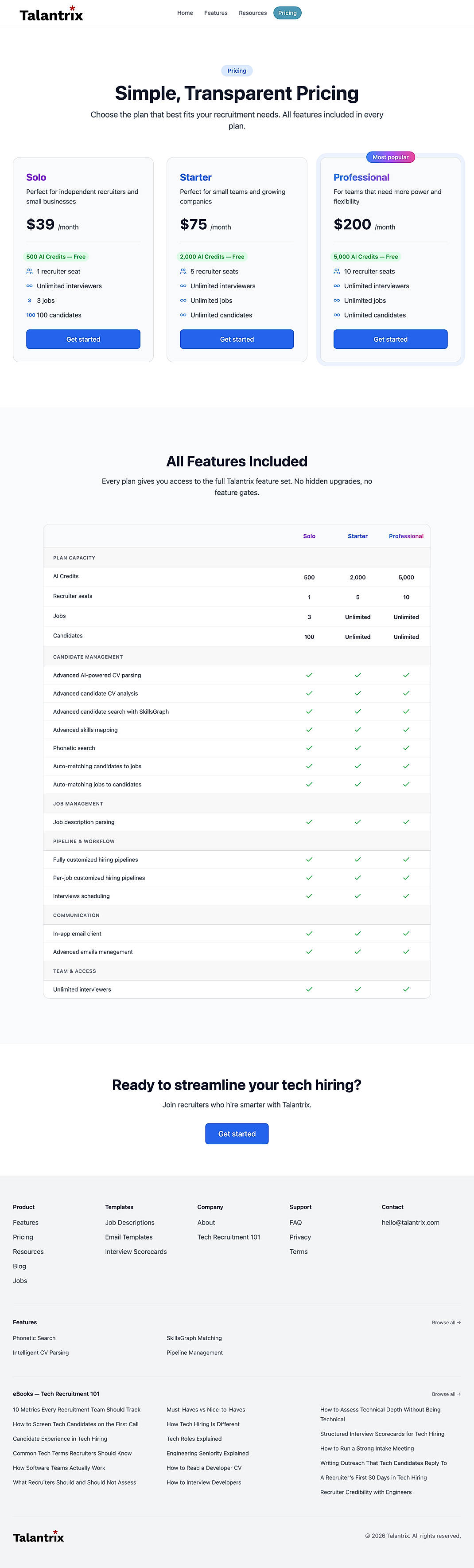 Pricing screenshot