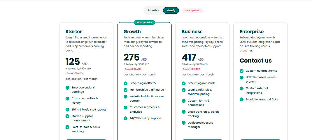Pricing screenshot