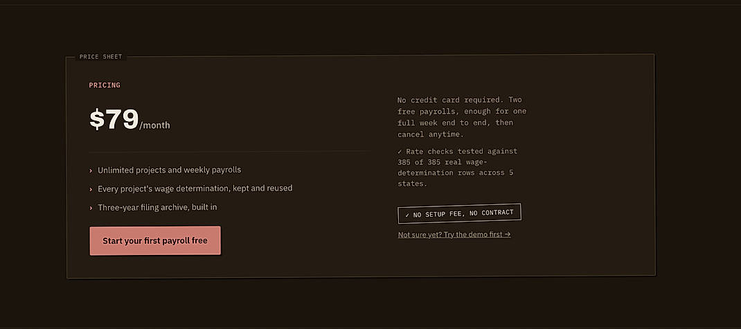 Pricing screenshot