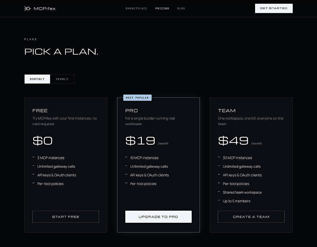 Pricing screenshot