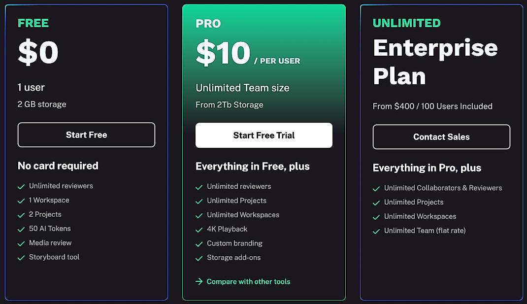 Pricing screenshot