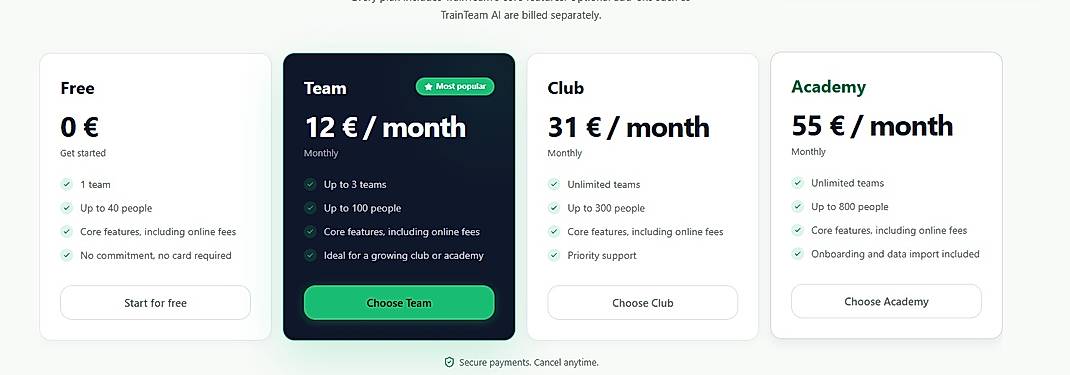 Pricing screenshot