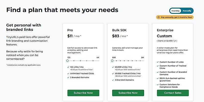 Pricing screenshot