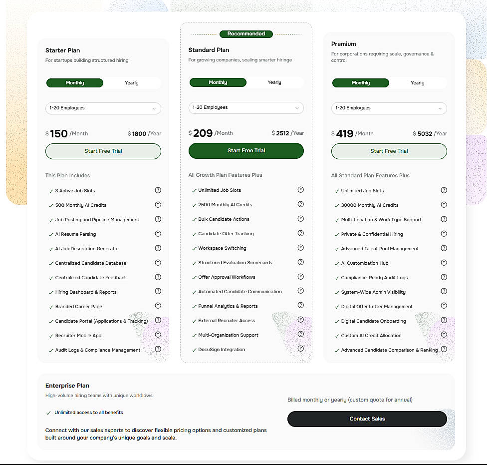 Pricing screenshot