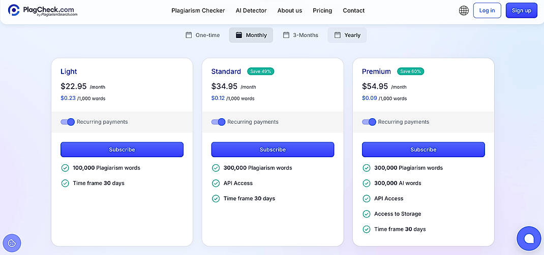 Pricing screenshot