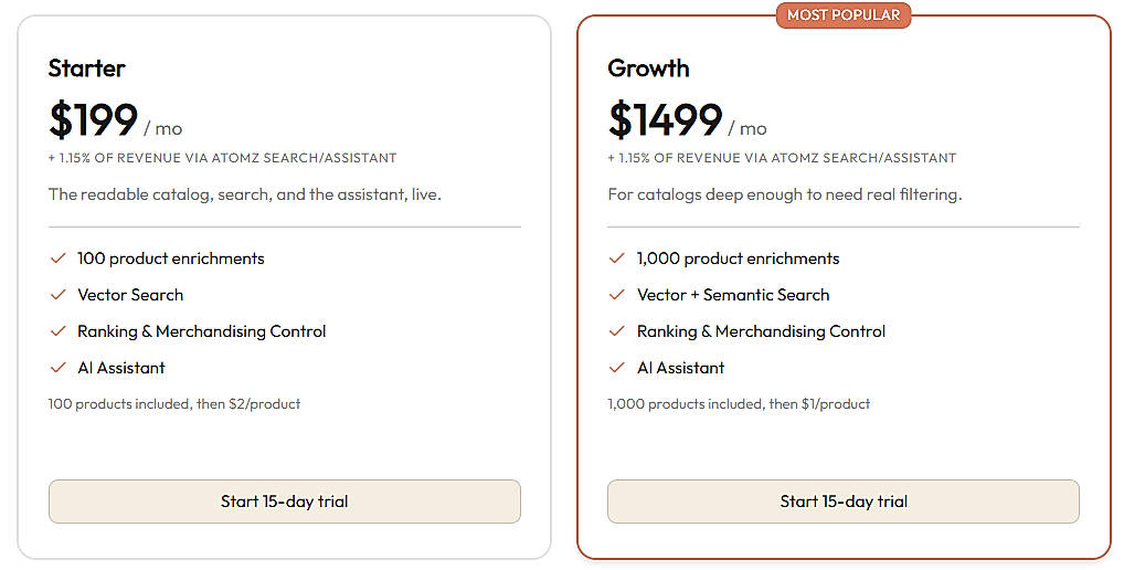 Pricing screenshot