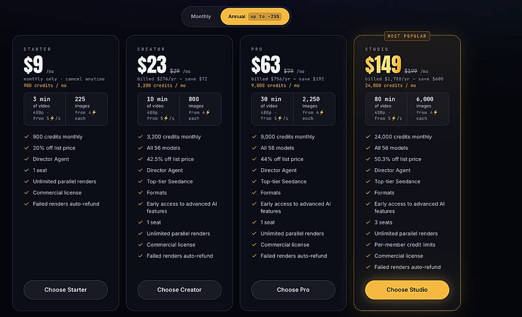 Pricing screenshot