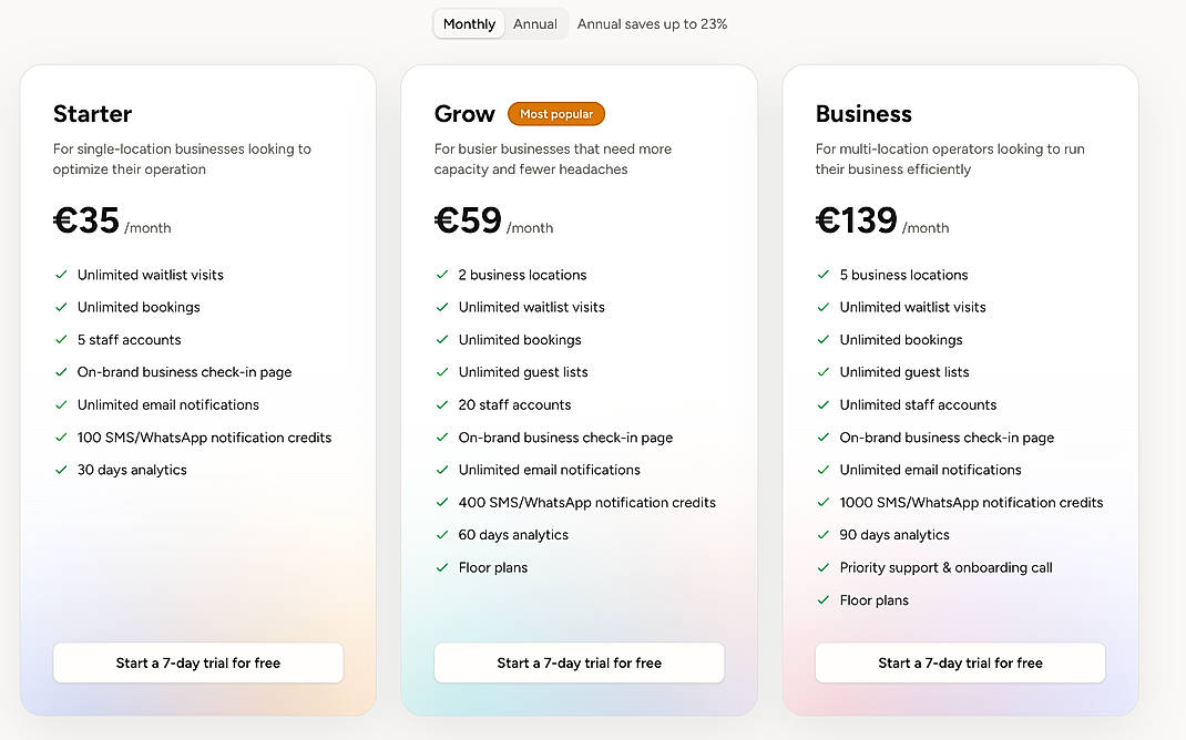 Pricing screenshot