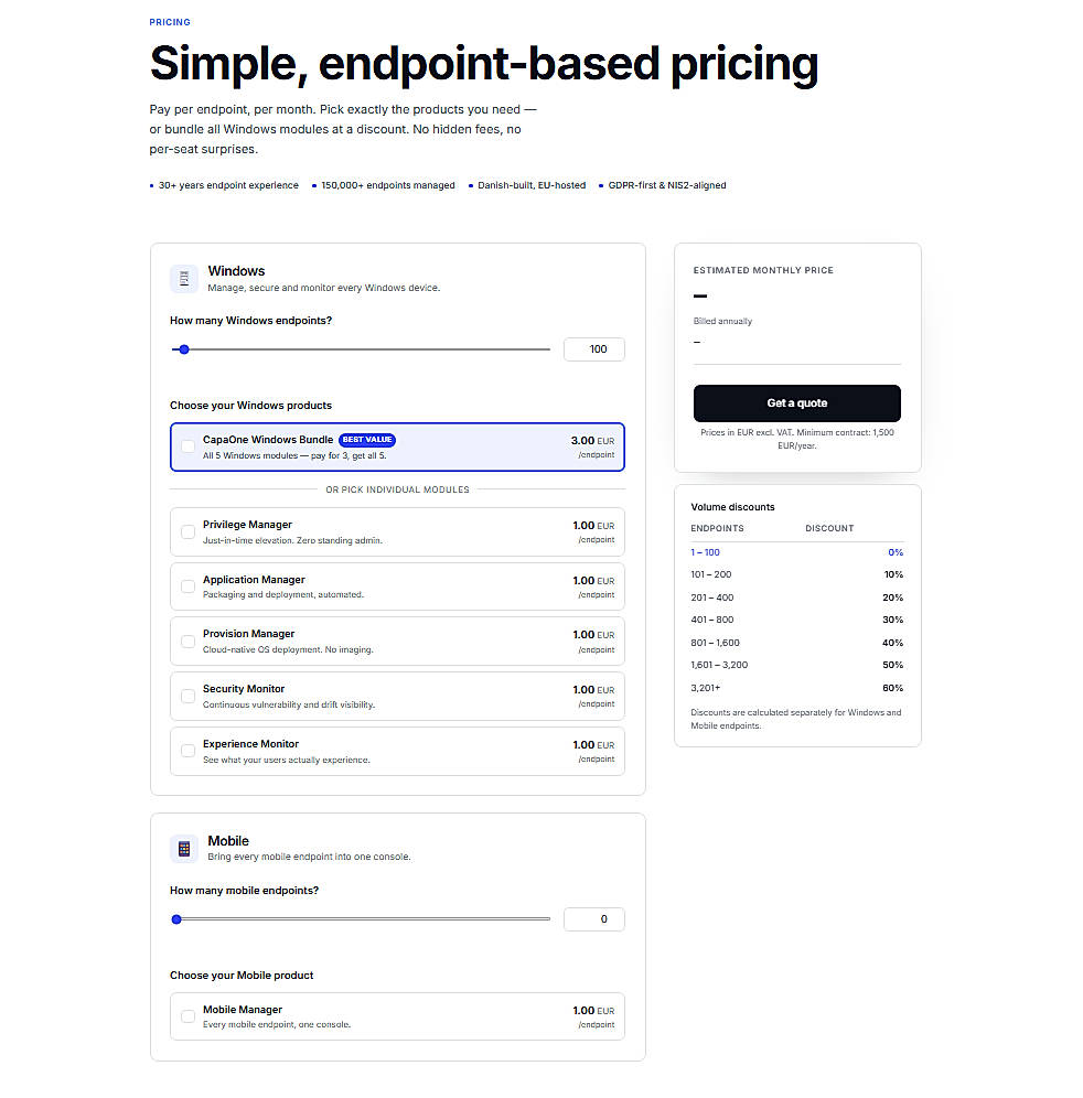 Pricing screenshot