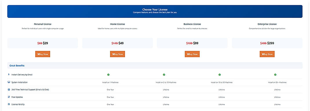 Pricing screenshot