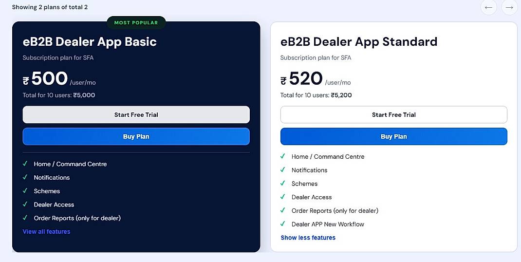 Pricing screenshot