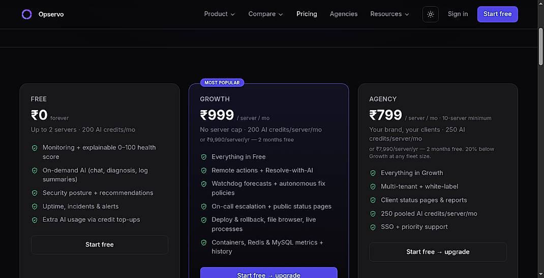 Pricing screenshot