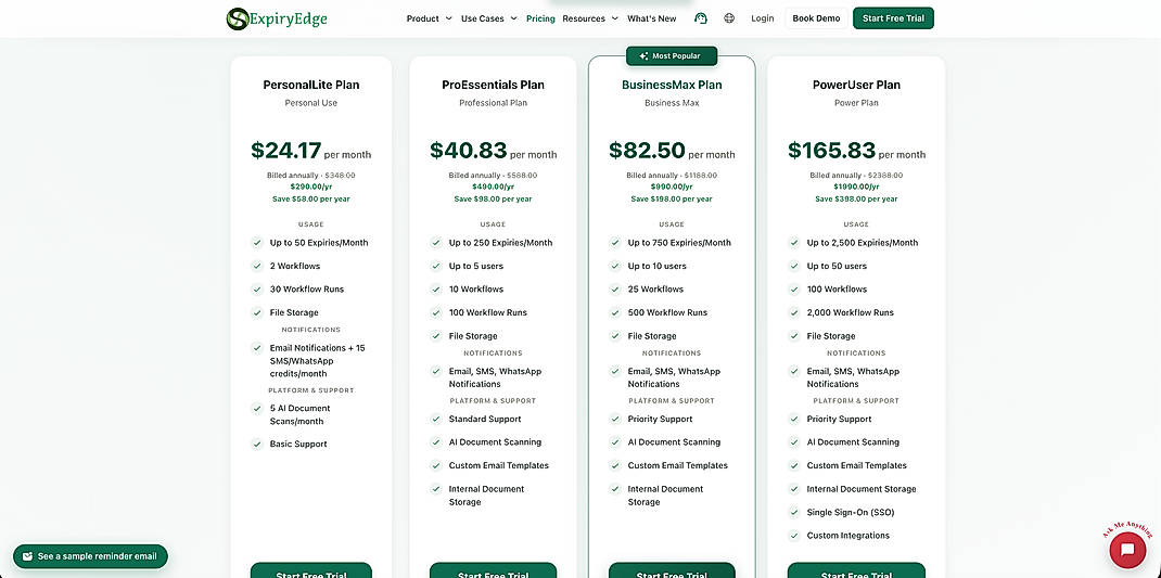 Pricing screenshot
