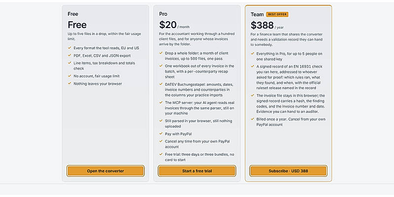 Pricing screenshot