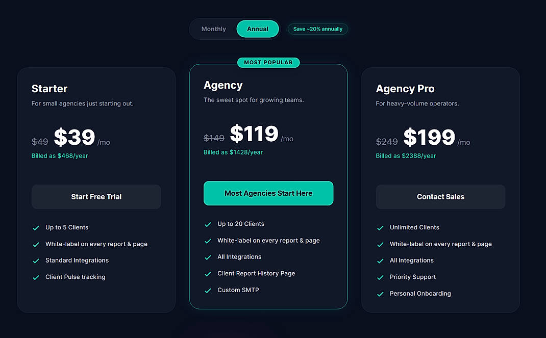 Pricing screenshot
