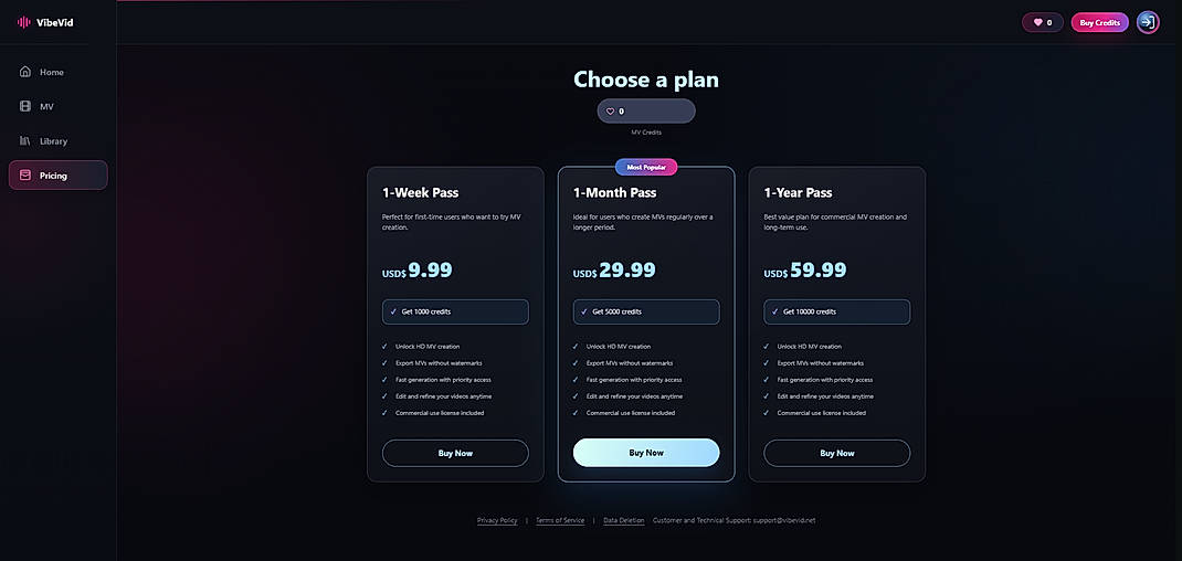 Pricing screenshot