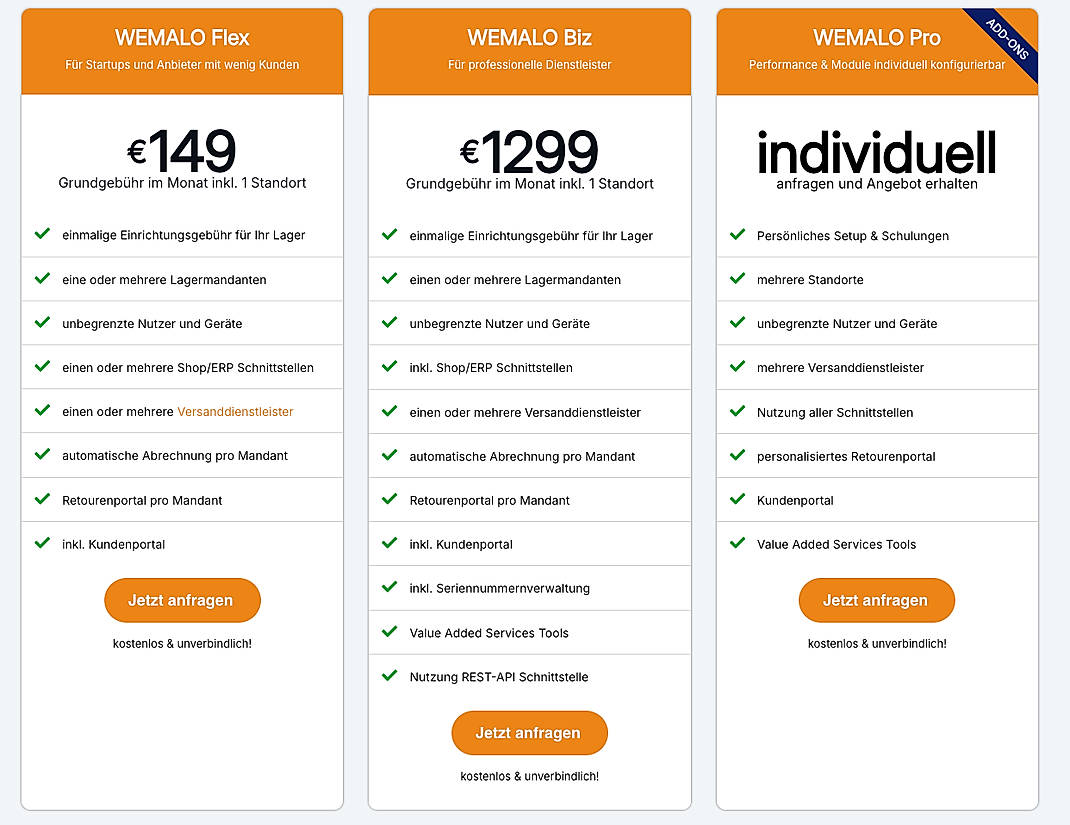 Pricing screenshot