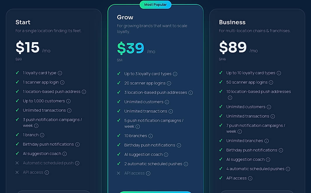 Pricing screenshot