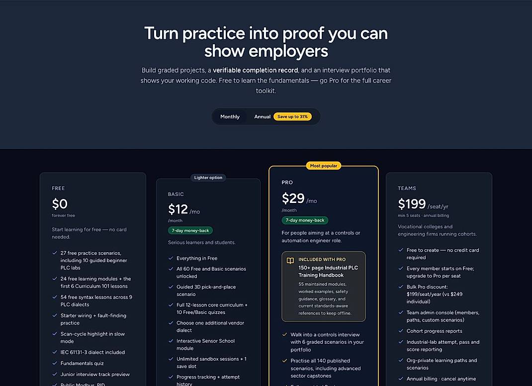 Pricing screenshot