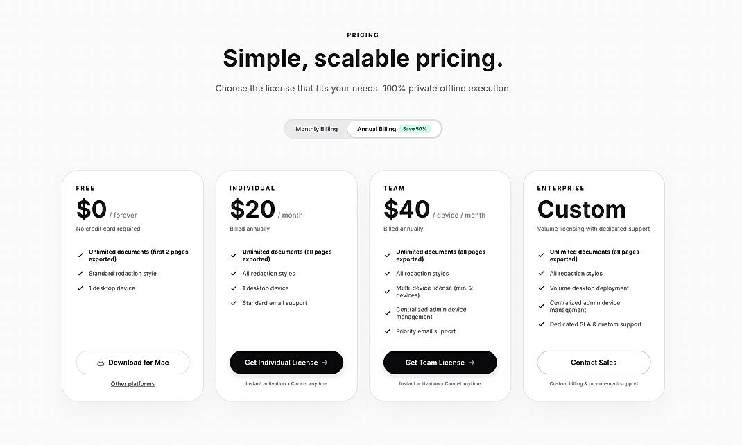 Pricing screenshot