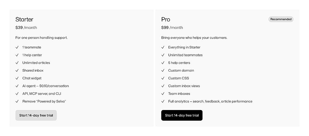Pricing screenshot