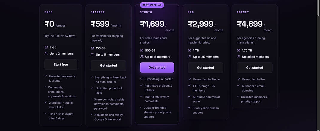 Pricing screenshot