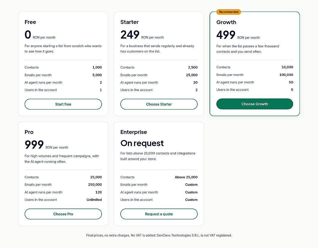 Pricing screenshot