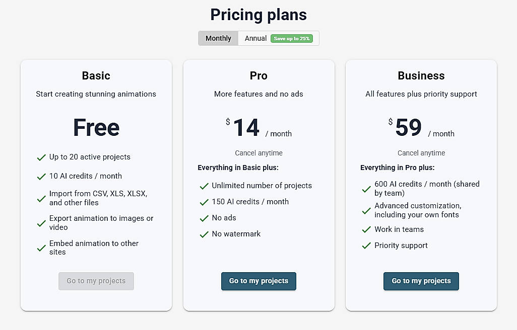 Pricing screenshot