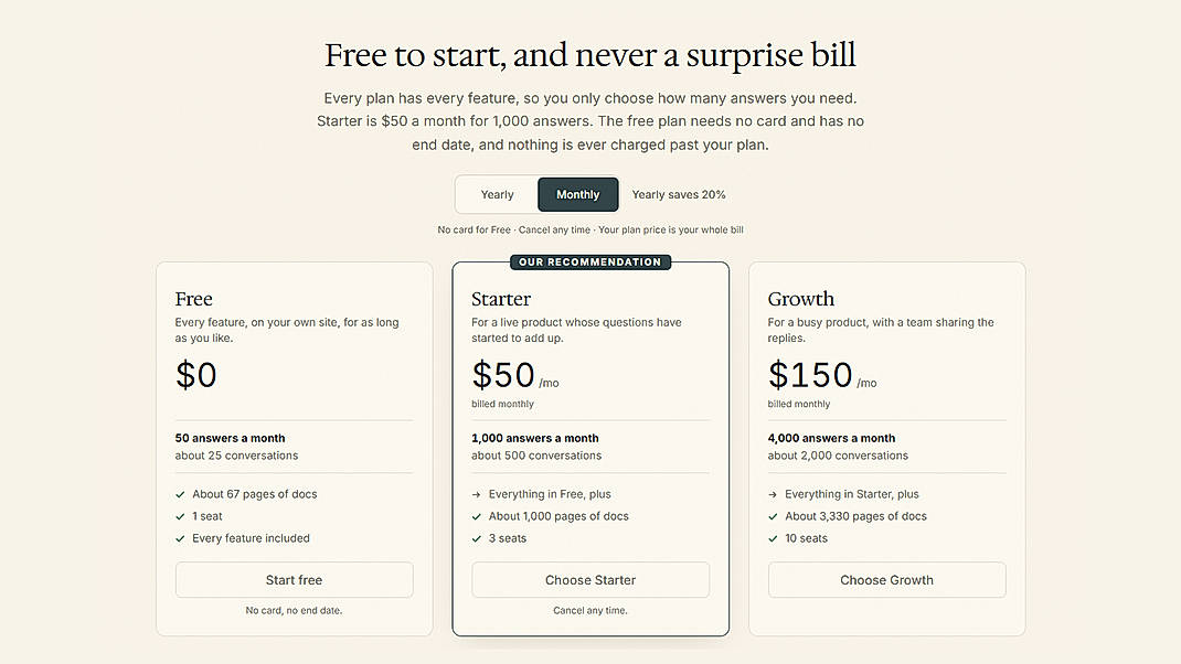 Pricing screenshot