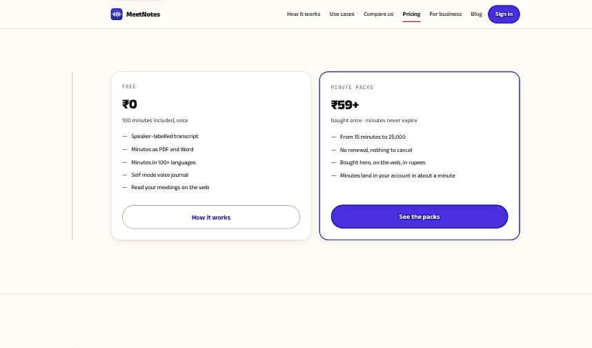 Pricing screenshot