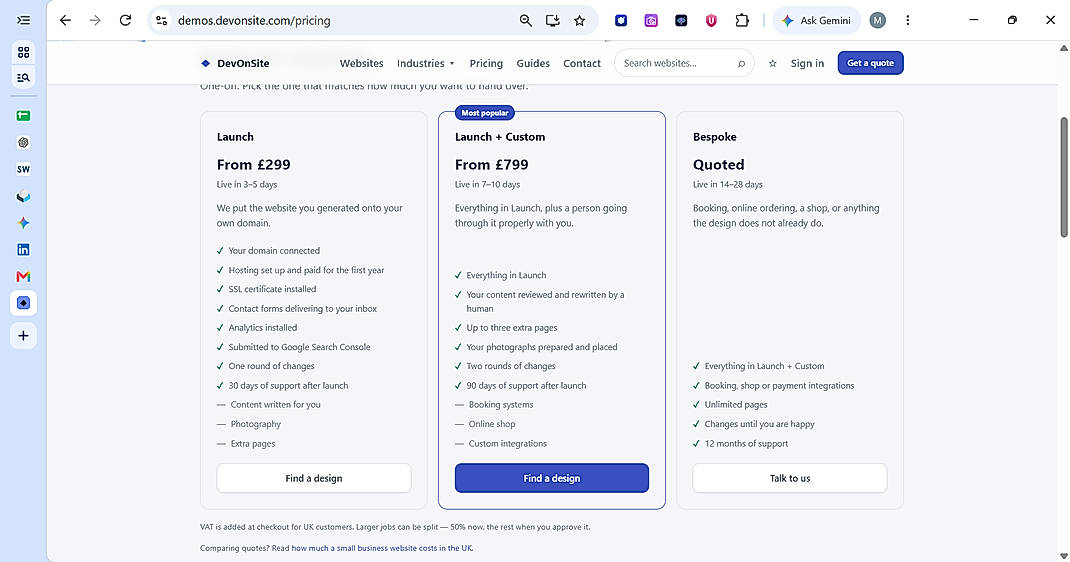 Pricing screenshot