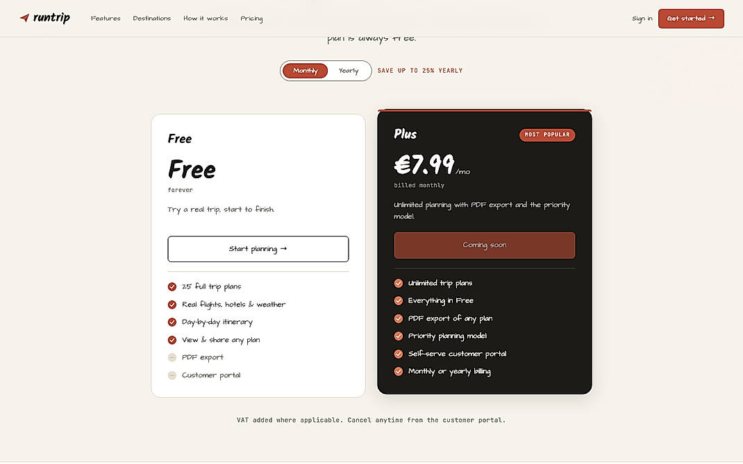 Pricing screenshot