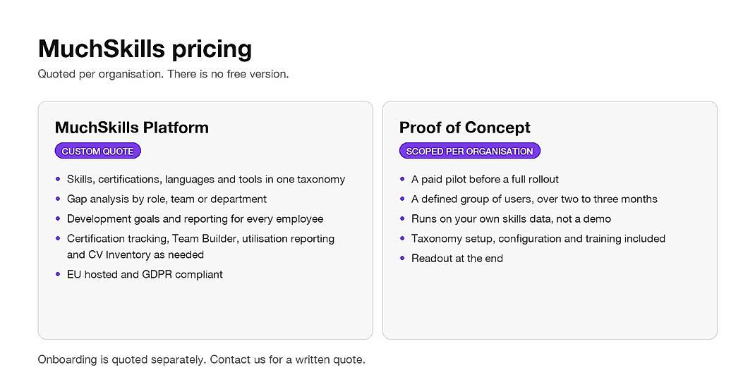 Pricing screenshot