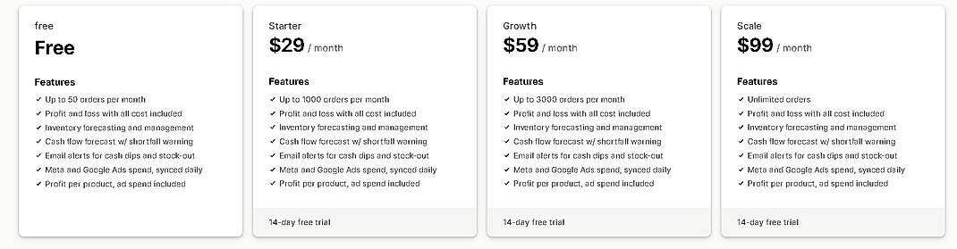 Pricing screenshot