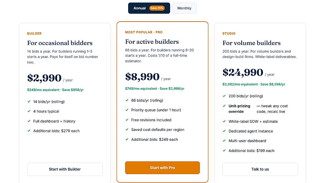 Pricing screenshot