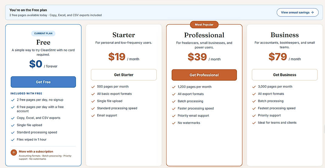 Pricing screenshot