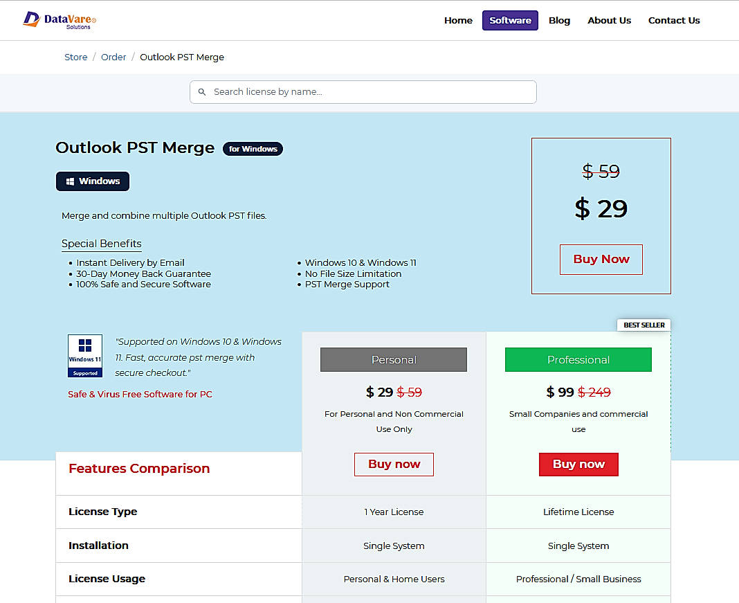Pricing screenshot