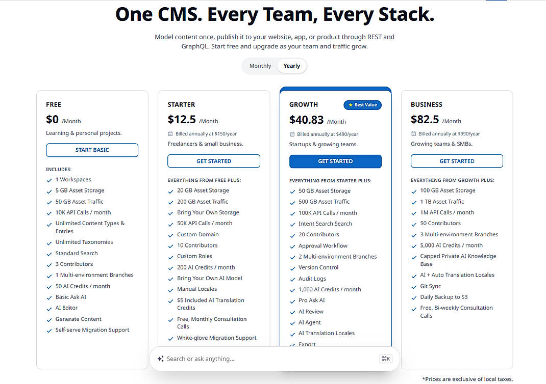 Pricing screenshot