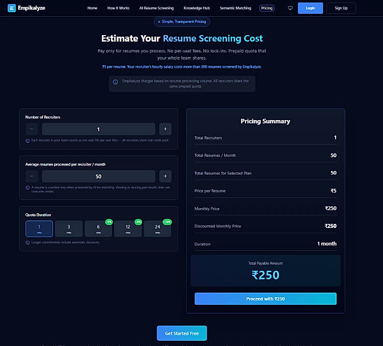 Pricing screenshot